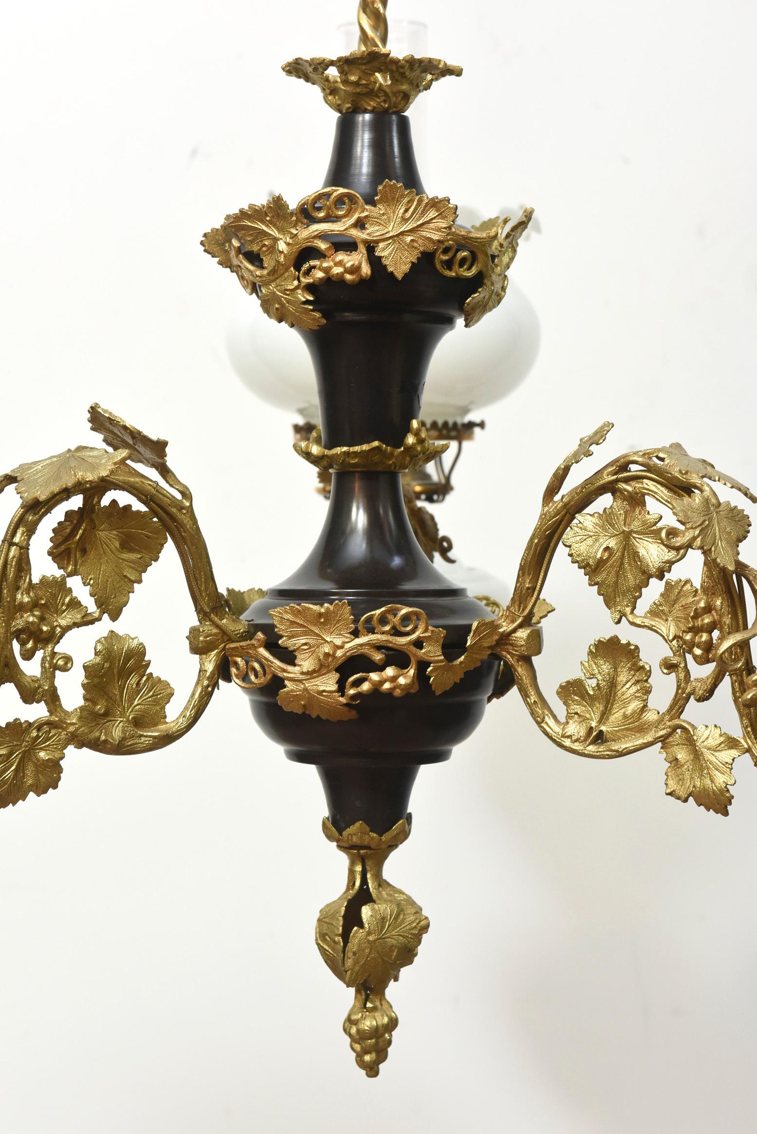 Three Light Henry Hooper Oil Chandelier In Good Condition For Sale In Canton, MA