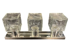 Three Light Ice Cube Glass and Chrome Flush Mount by Kalmar Leuchten, 1970s