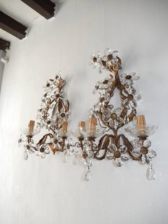 Three-Light Maison Baguès Style Crystal Flower Sconces