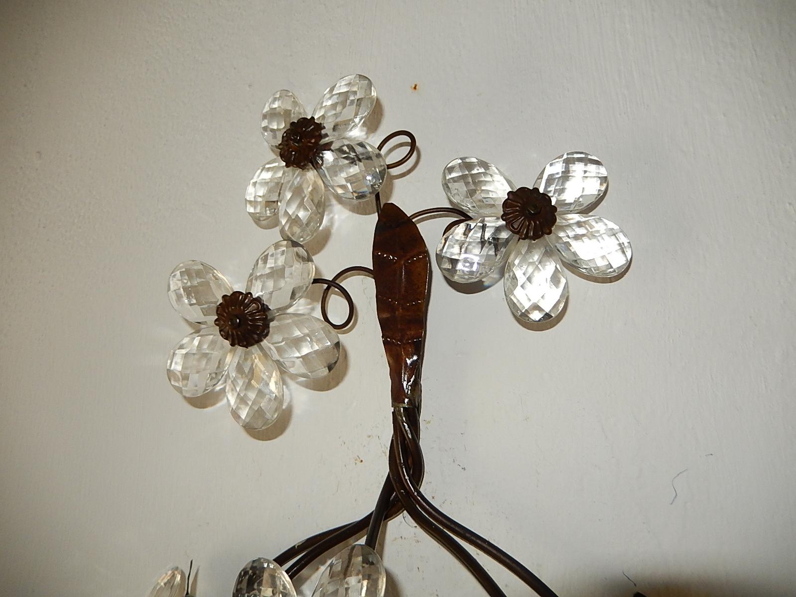 Early 20th Century Three-Light Maison Baguès Style Crystal Flower Sconces
