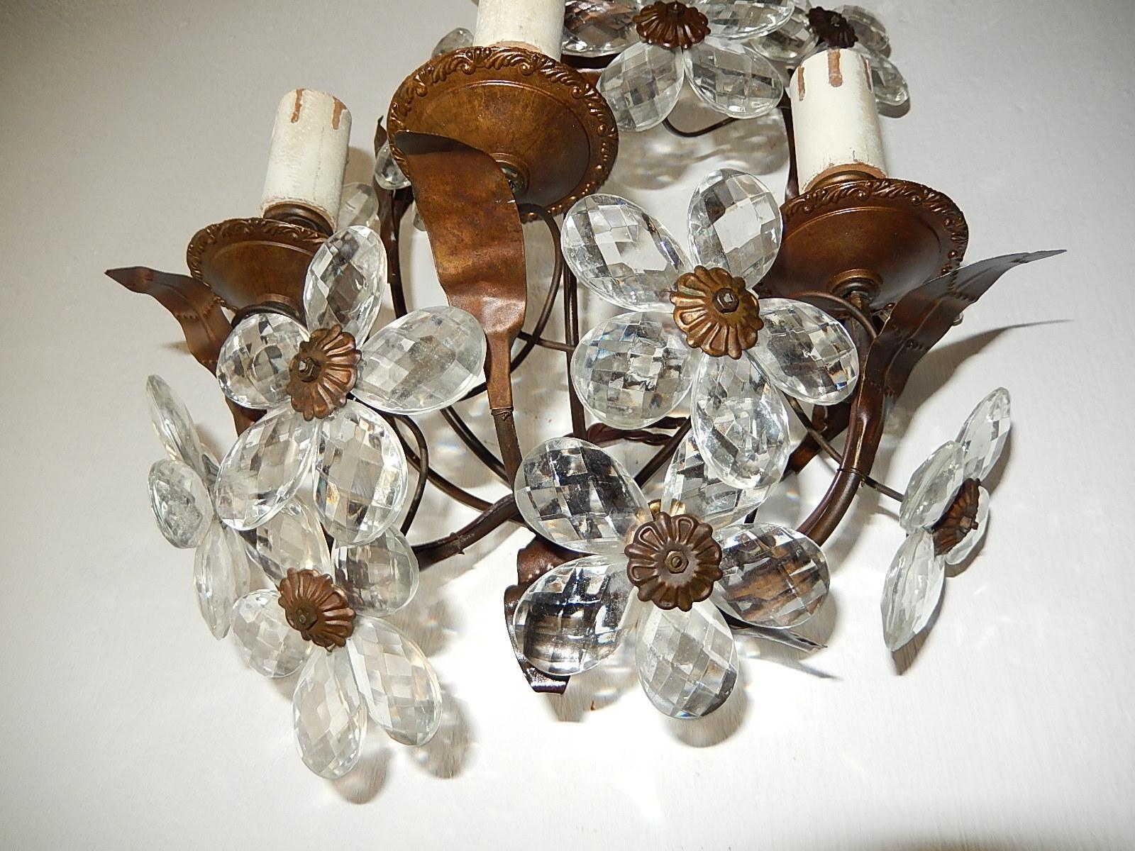 Three-Light Maison Baguès Style Crystal Flower Sconces 2