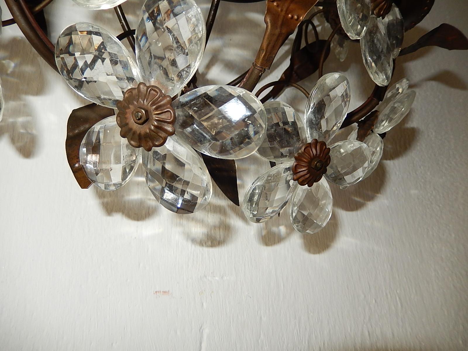 Three-Light Maison Baguès Style Crystal Flower Sconces 3