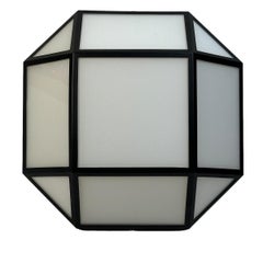 Three Light Milk Glass Black Caged Flush Mount by Eglo, Vintage, Austria, 1980s
