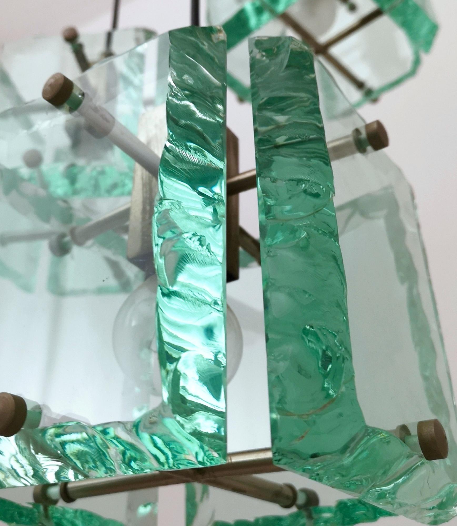 Verre Lampe à suspension vintage à trois lumières en verre vert Nile par Zero Quattro, Italie en vente