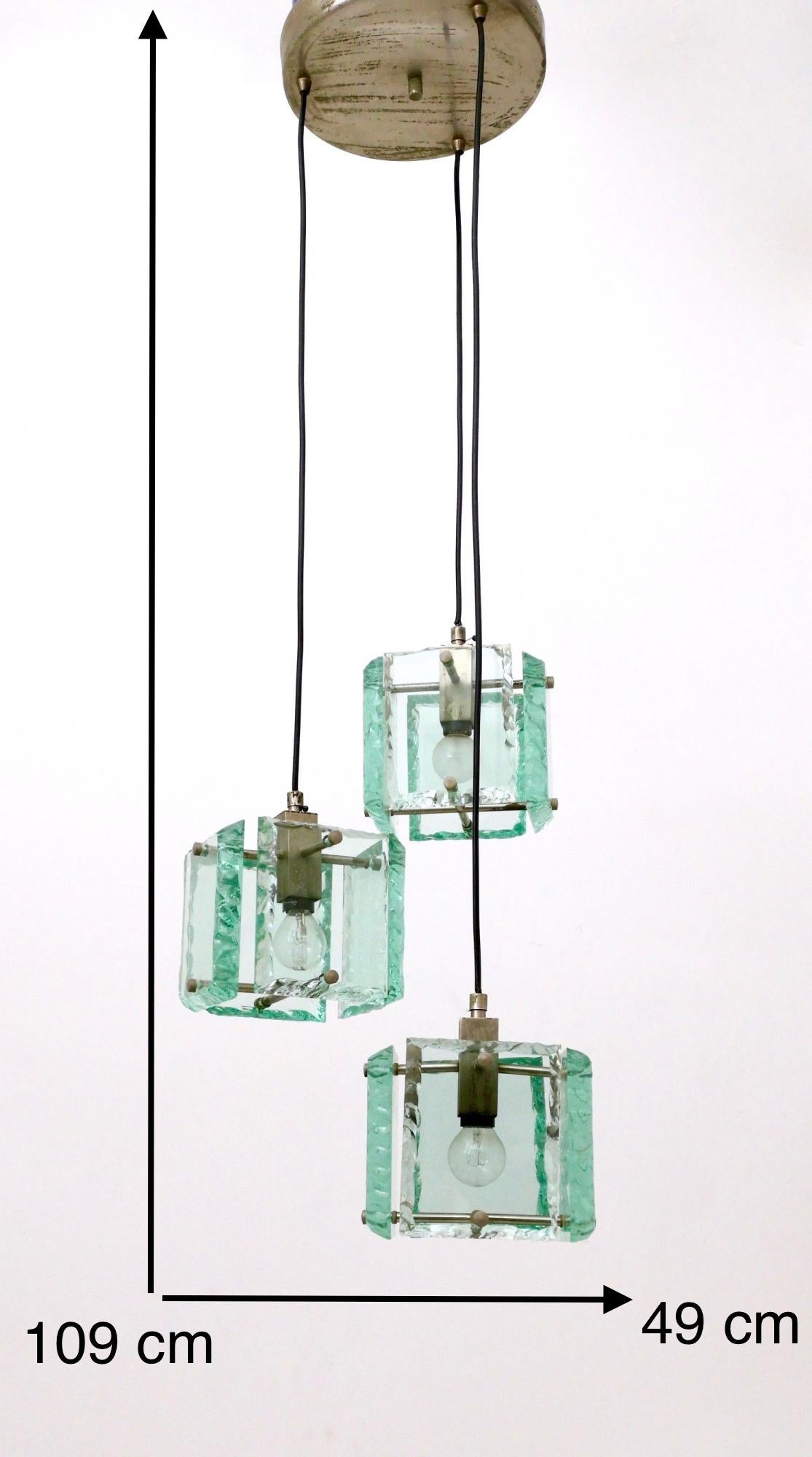 Vintage Three-Light Nile Green Glass Pendant Light by Zero Quattro, Italy For Sale 2