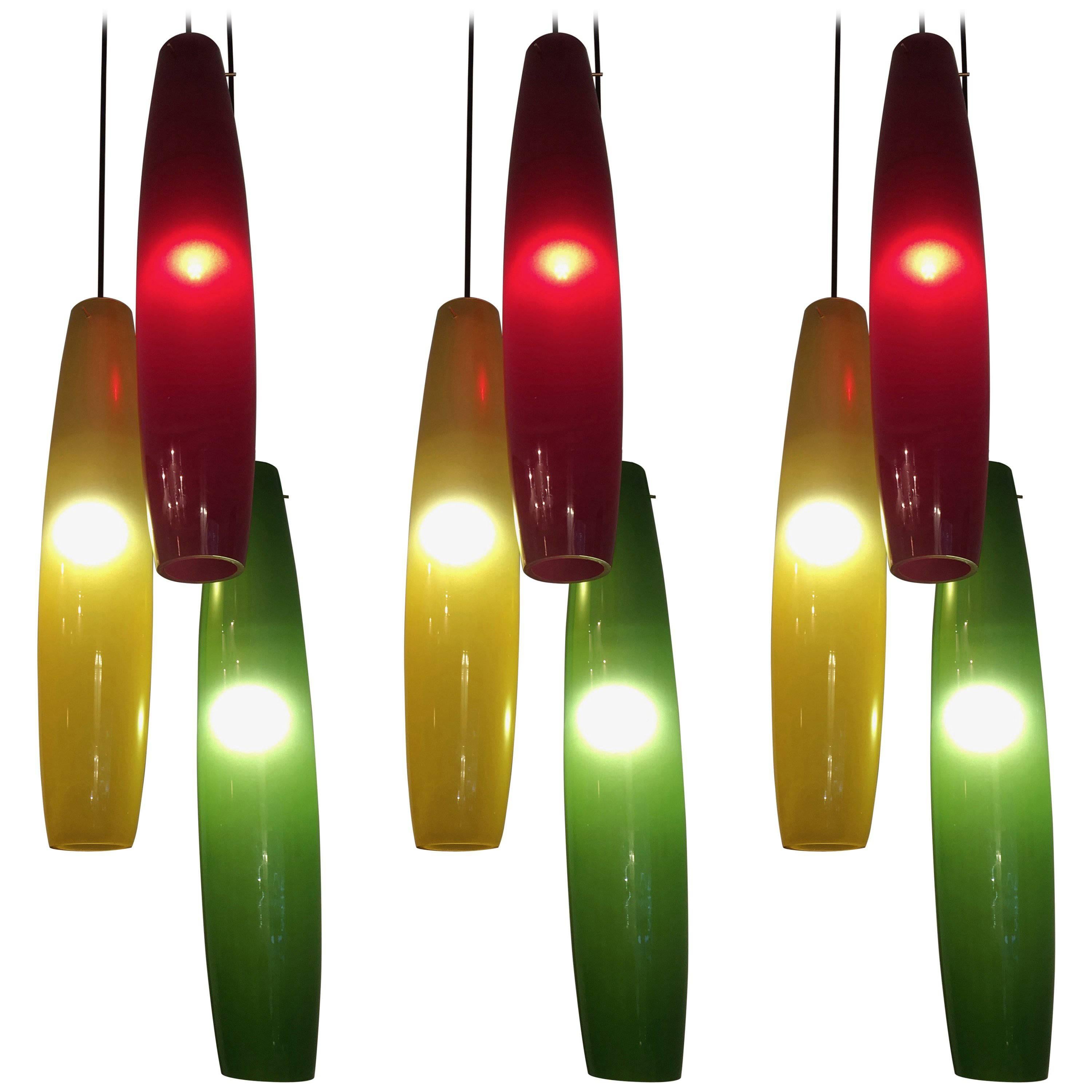 Three-Light Pendant Chandelier by Alessandro Pianon for Vistosi, Murano, 1960
