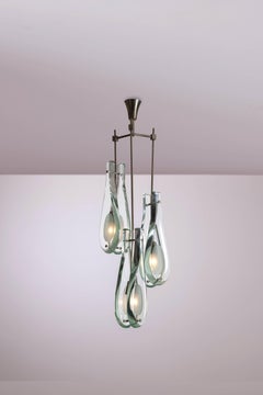 Three-Light Pendant in Green Nilo Glass by Max Ingrand, Fontana Arte, 1960s
