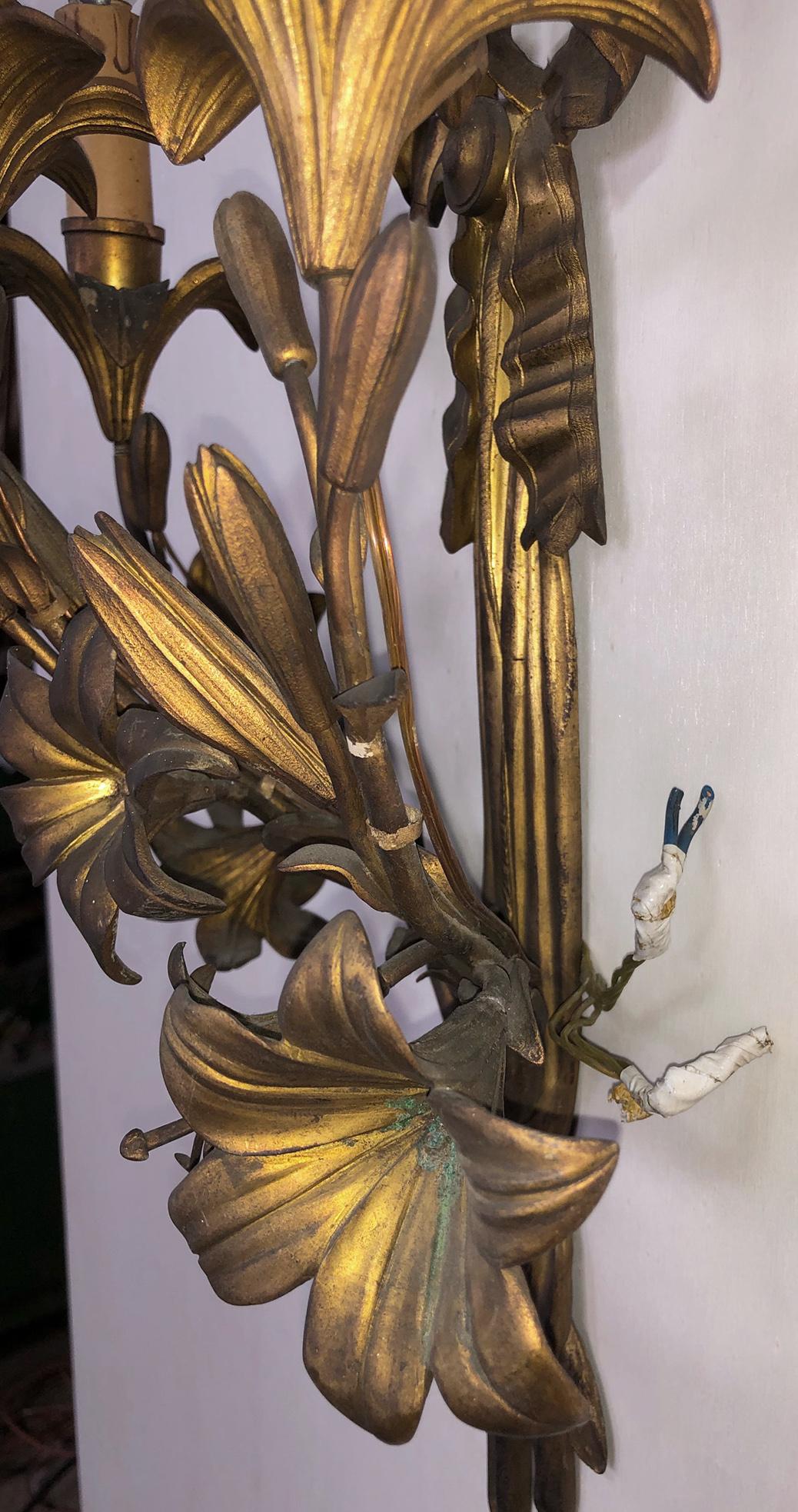 Three-Light Sconces Brass from Italy Tuscany In Good Condition In Buggiano, IT