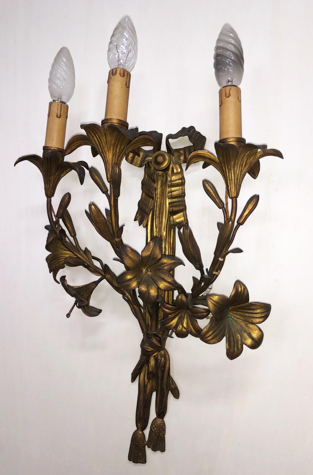 20th Century Three-Light Sconces Brass from Italy Tuscany