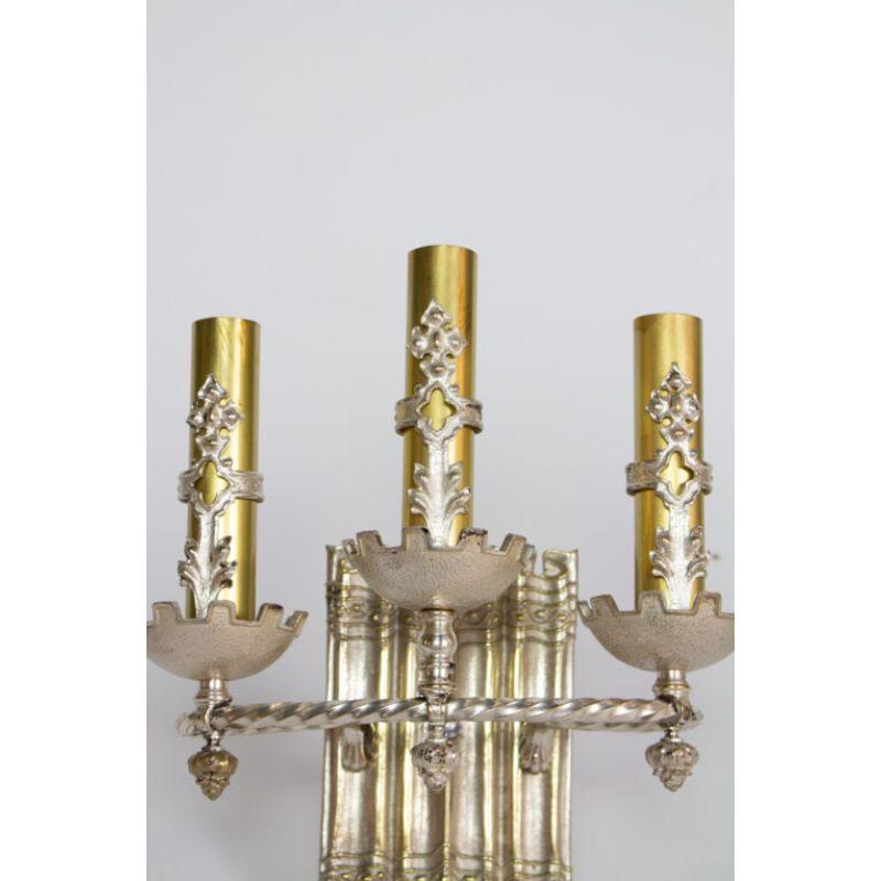 Three Light Silver Sconce with Brass Accents, One of a Kind 2