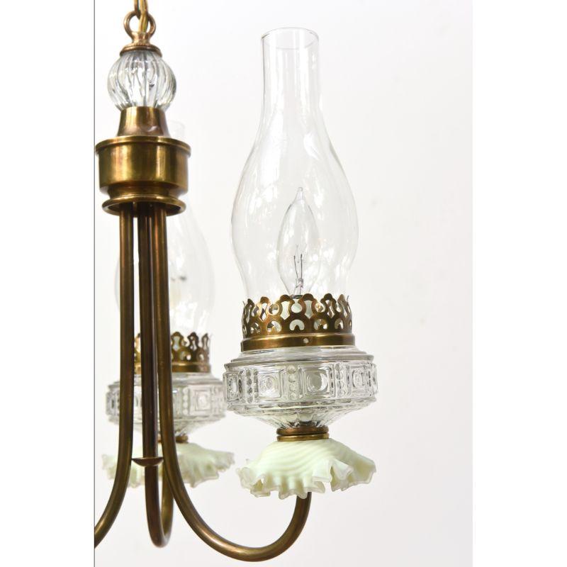 Glass Mid 20th Century Three Light  Oil Style Chandelier For Sale