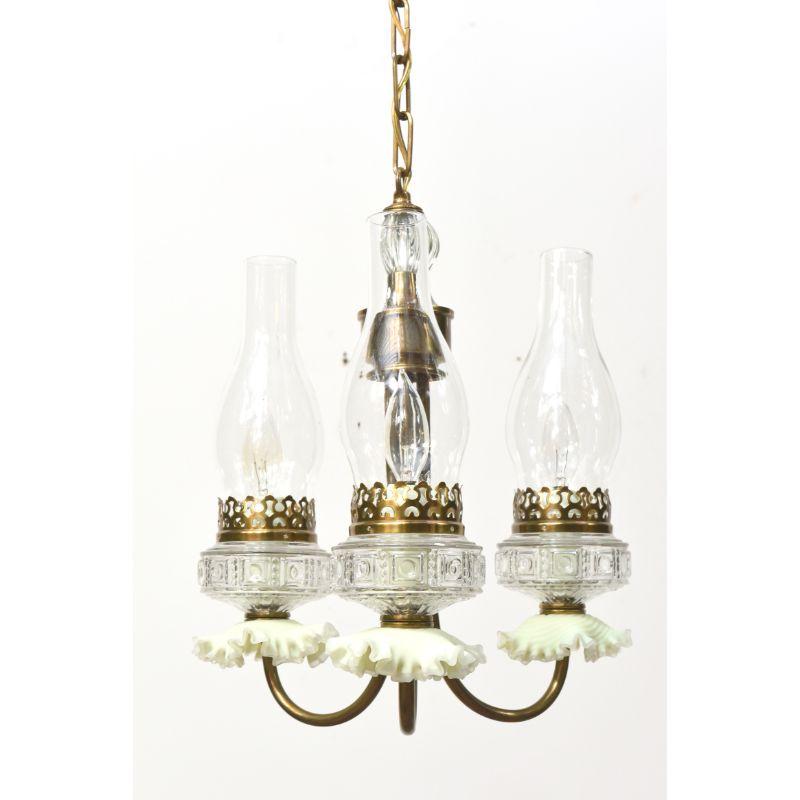 Mid 20th Century Three Light  Oil Style Chandelier For Sale 1