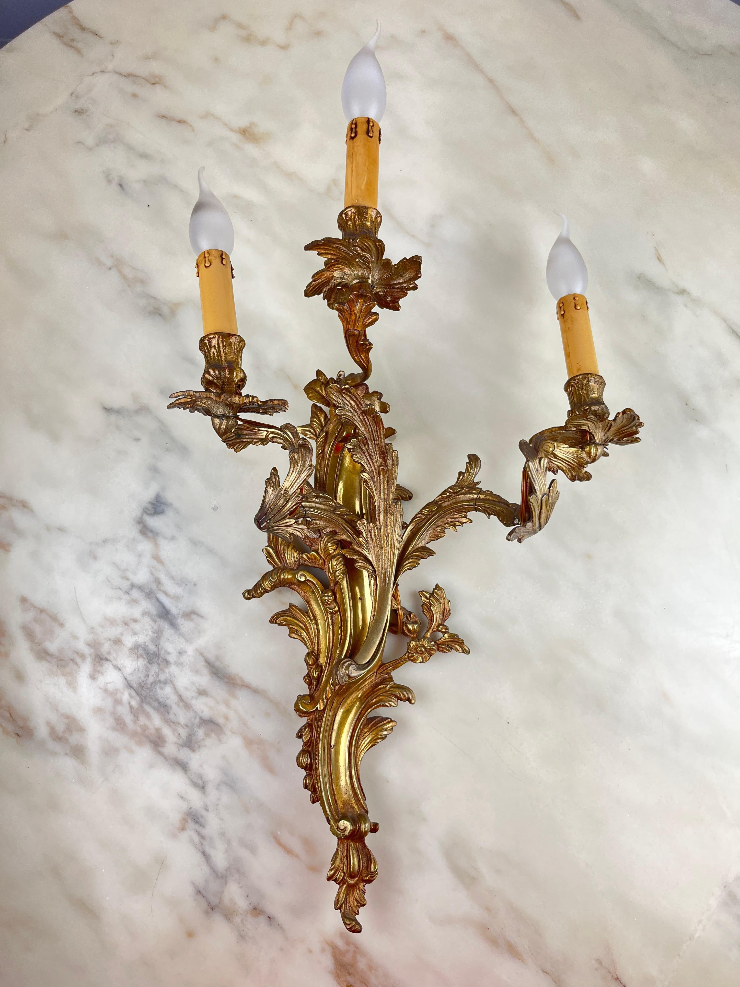 Other Three Lights Bronze Wall Light, Italy, 1960s For Sale