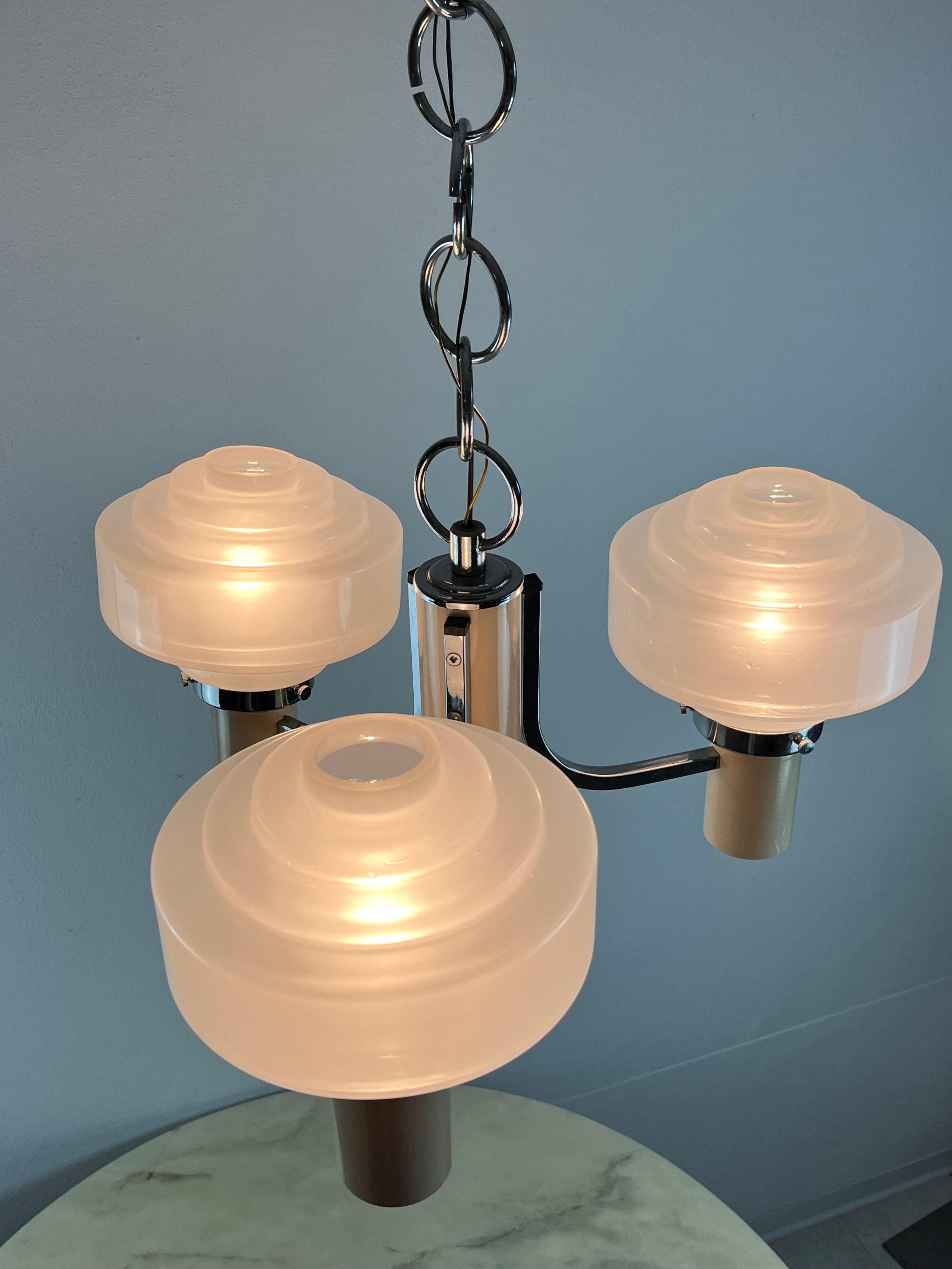 Late 20th Century Three Lights Chandelier, Made in Italy, 1970s For Sale