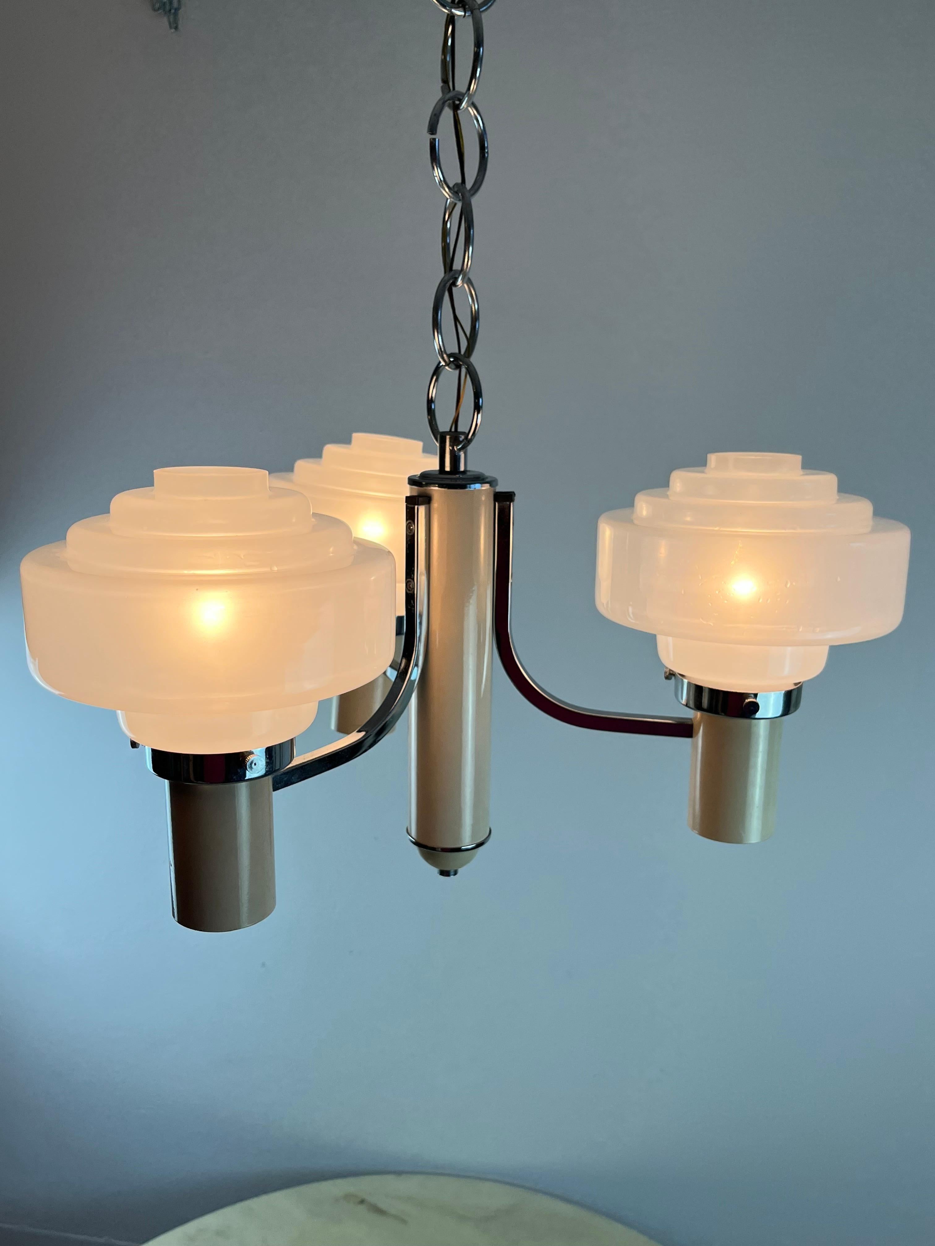 Metal Three Lights Chandelier, Made in Italy, 1970s For Sale