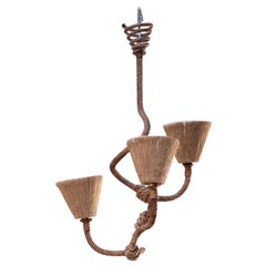 Three Lights Rope Chandelier, Attr. to Audoux & Minet, C.1960s