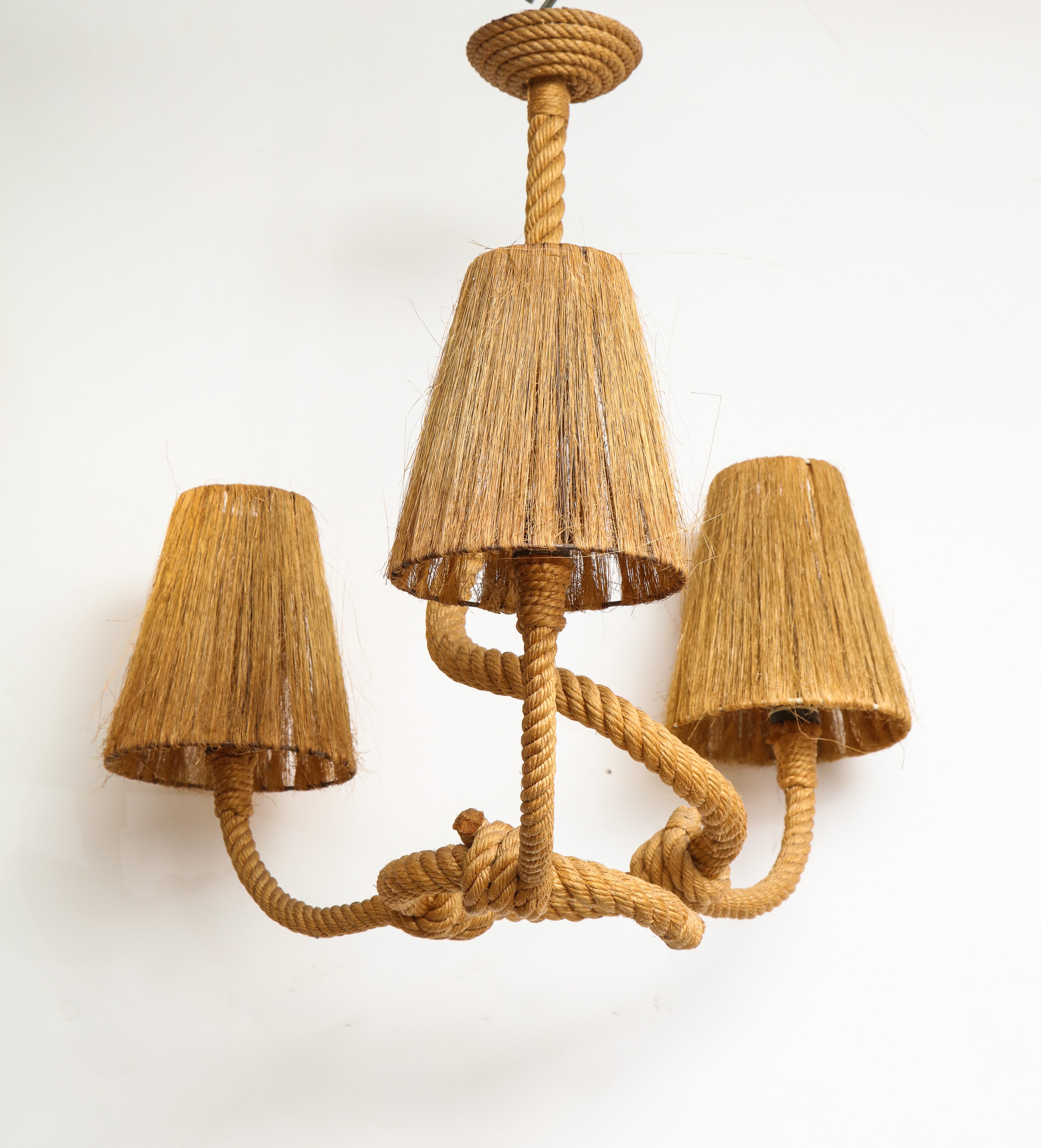 Mid-20th Century Three Lights Rope Chandelier by Audoux Minet, France, 1960s