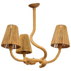 Three Lights Rope Chandelier by Audoux Minet, France, 1960s
