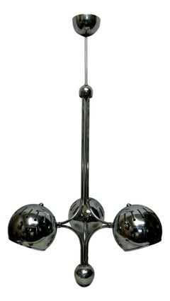 Lustre à Trois Lumières en Acier Design Goffredo Reggiani, 1970