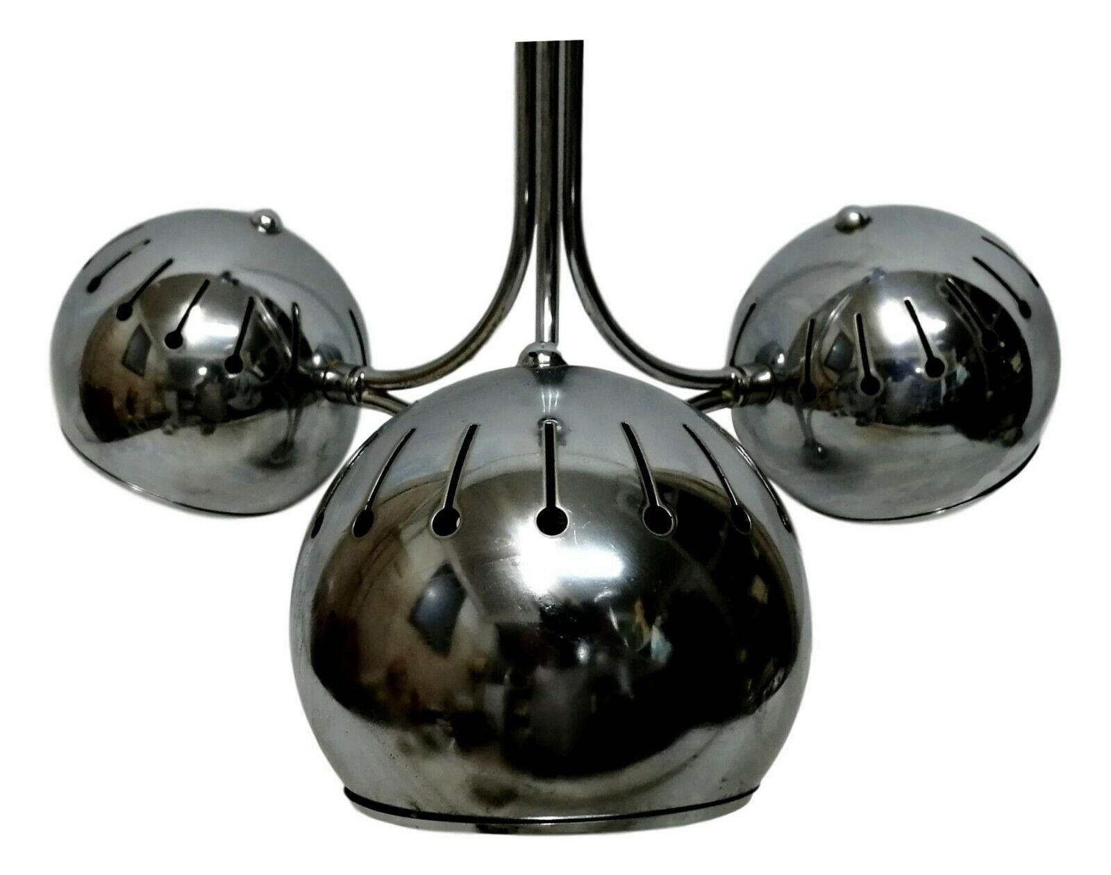 Three Lights Steel Chandelier Design Goffredo Reggiani, 1970s In Good Condition In taranto, IT