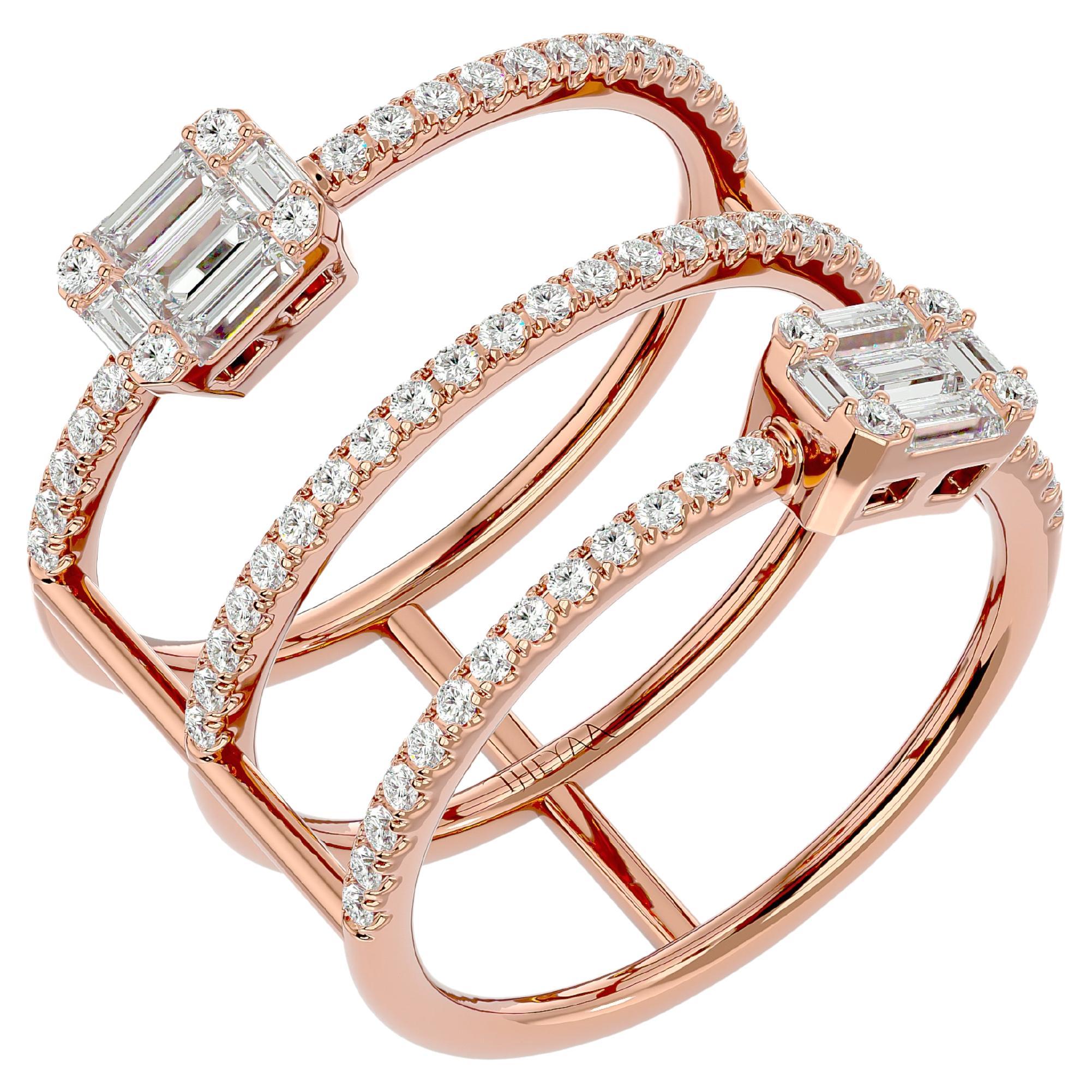 Three Line Illusion Diamond Ring in 18 Karat Gold For Sale