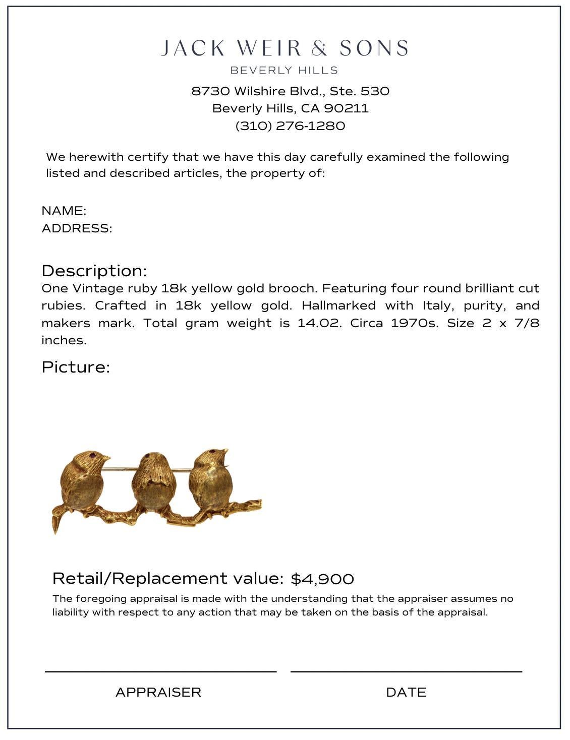 Women's Three little birds 18k yellow gold brooch For Sale
