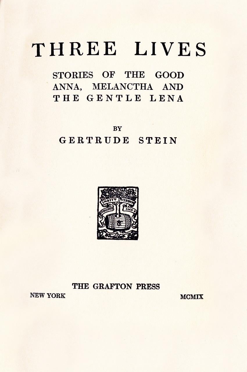 Il s'agit de la PREMIÈRE édition, PREMIÈRE impression du PREMIER livre publié par Gertrude Stein (1874-1946) et de la PREMIÈRE édition de 700 exemplaires, avec 300 exemplaires supplémentaires exportés en Grande-Bretagne et distribués avec une page