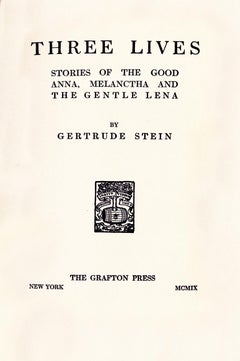 Three Lives by Gertrude Stein, First Edition, First Printing