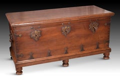 Three Locks Chest, Walnut, Iron, Spain, 17th Century