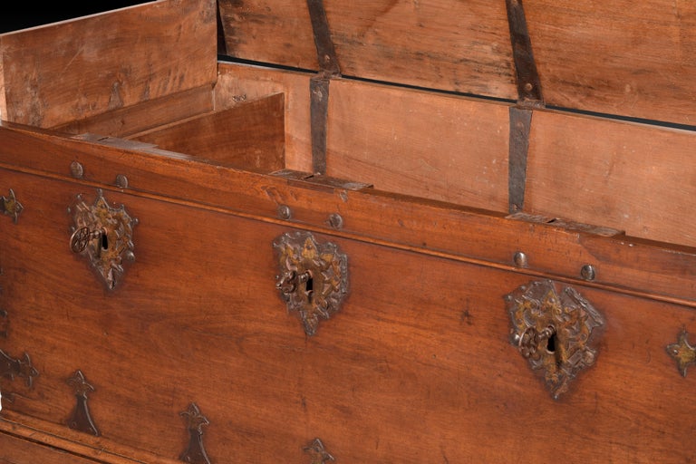 18th Century and Earlier Three Locks Chest, Walnut, Iron, Spain, 17th Century For Sale