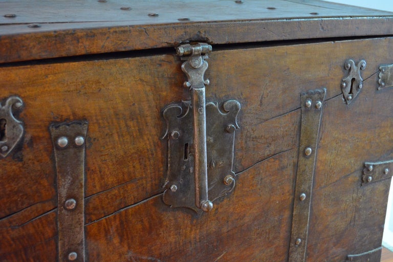 “Three locks” chest. Walnut, wrought iron. 16th century. at 1stDibs