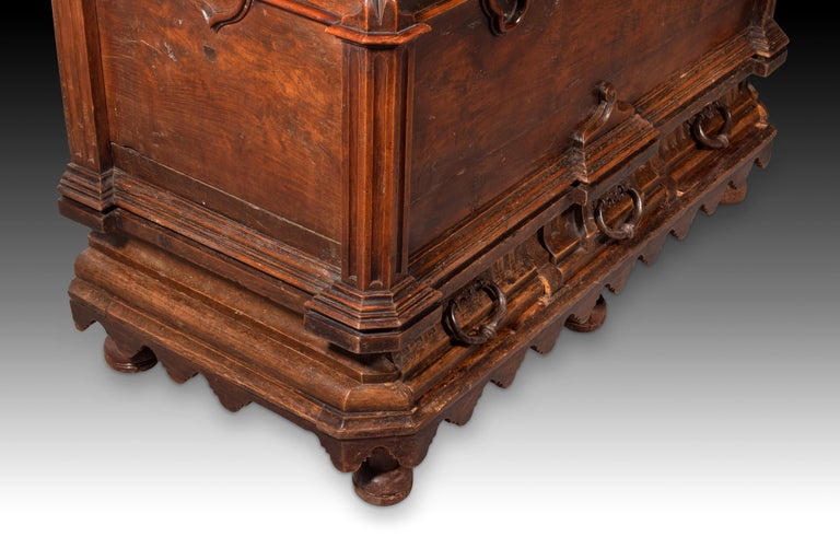 Other Three Locks Chest 'with Secret Drawer' Walnut, Iron, Spain, 17th Century For Sale