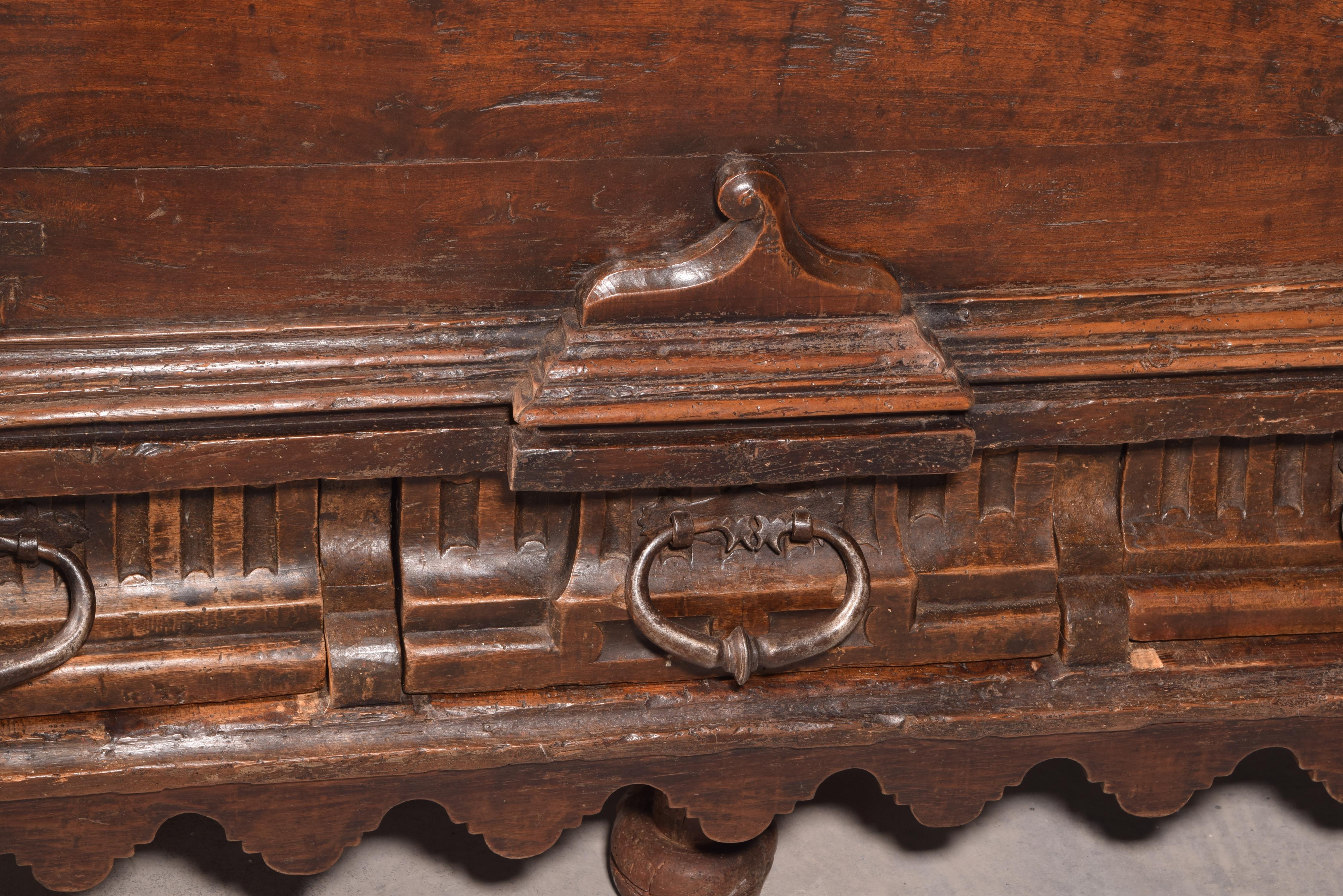 Three Locks Chest 'with Secret Drawer' Walnut, Iron, Spain, 17th Century 1