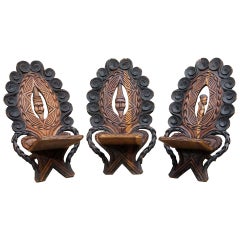 Three-Low Slung Hand Carved African Lounge Chairs from Congo