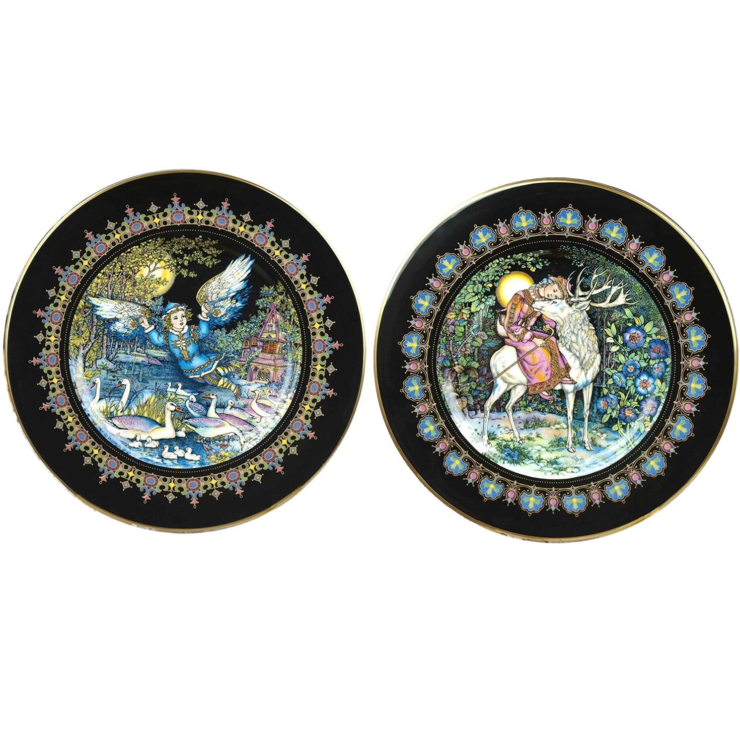 Mid-Century Modern Three Magical Fairy Tales Old Russia Plates by Gere Fauth For Sale