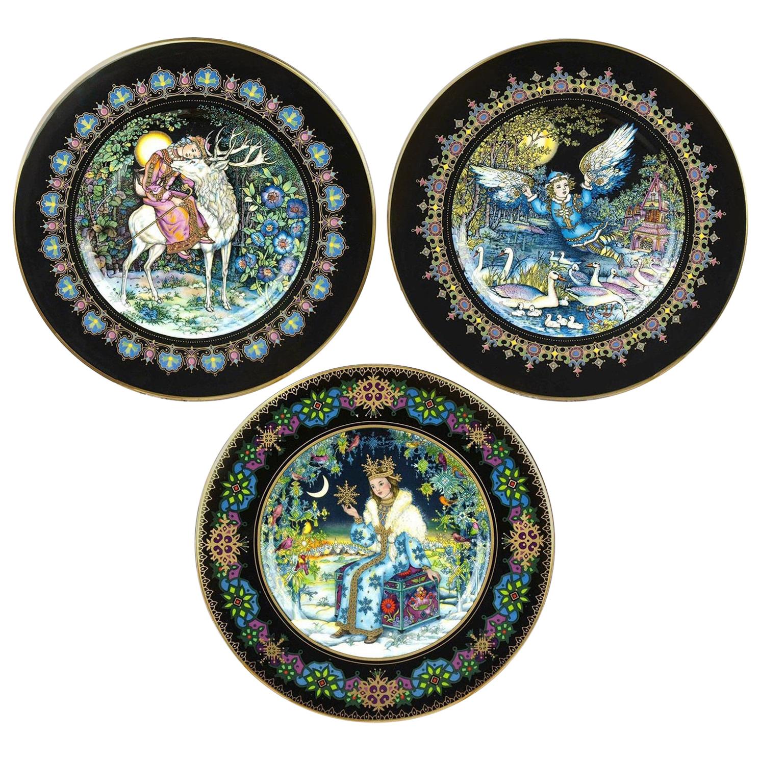 Three Magical Fairy Tales Old Russia Plates by Gere Fauth For Sale