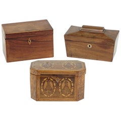 Three Mahogany and Inlaid Wood Tea Caddy, Priced Per Tea Caddy