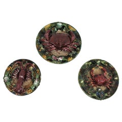 Tres platos de marisco en trampantojo de mayólica / Decoración de pared