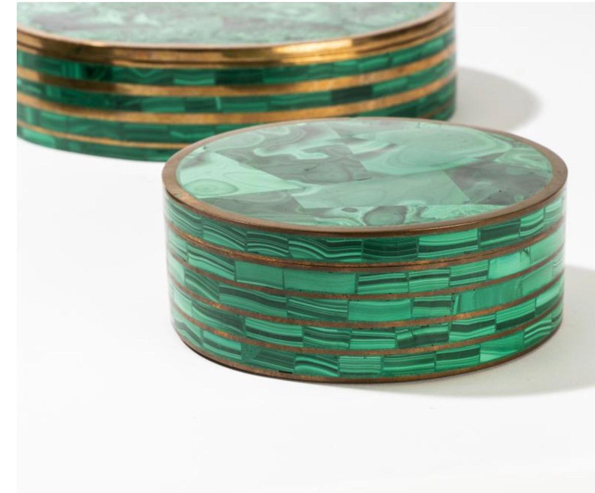 Brass Three Malachite Table Boxes For Sale