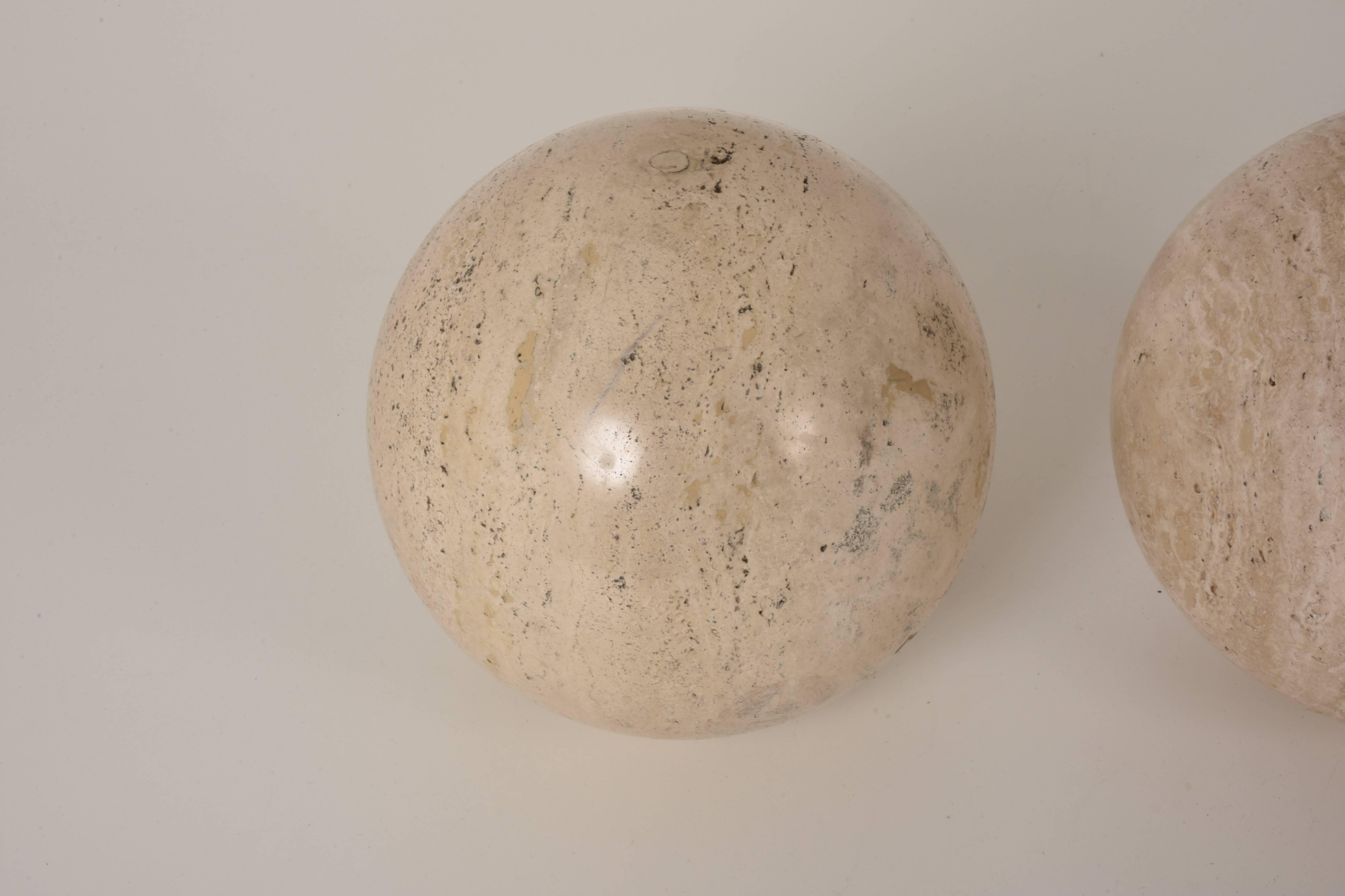 Italian Three Marble balls, polished travertine, Ornament, Italy, 1970s