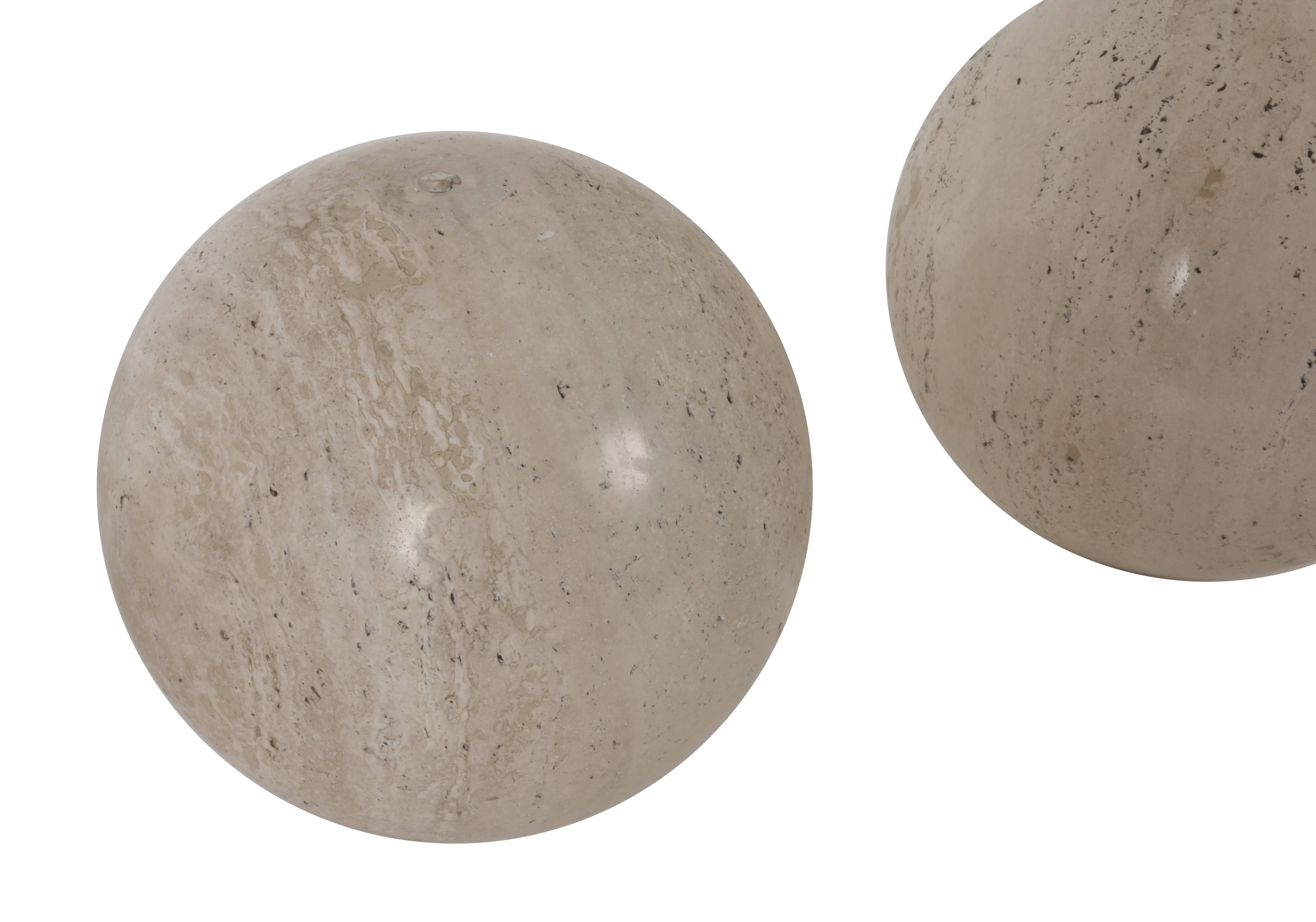 Three Marble balls, polished travertine, Ornament, Italy, 1970s In Good Condition In Roma, IT