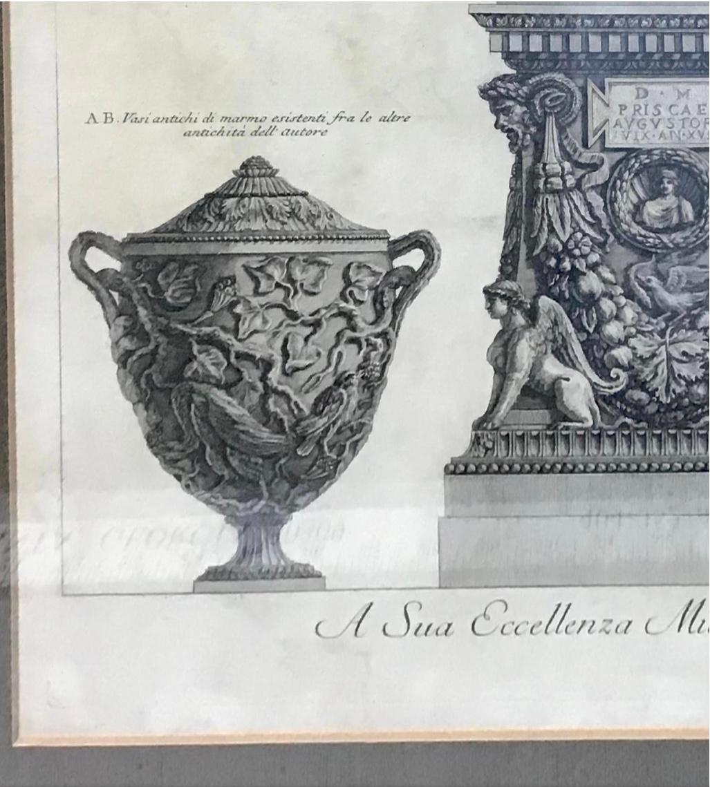 Three Marble Vases and a Sarcophagus, Etching by G.B. Piranesi In Good Condition For Sale In Bradenton, FL