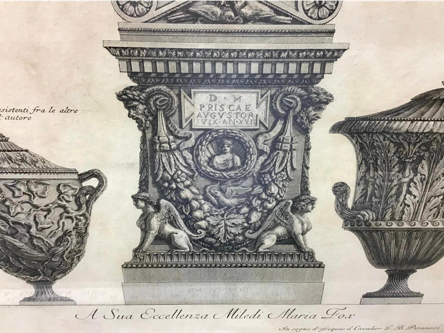 Three Marble Vases and a Sarcophagus, Etching by G.B. Piranesi For Sale 2