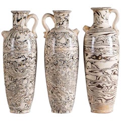 Three Marble Ware Handmade Modern Pottery Vases