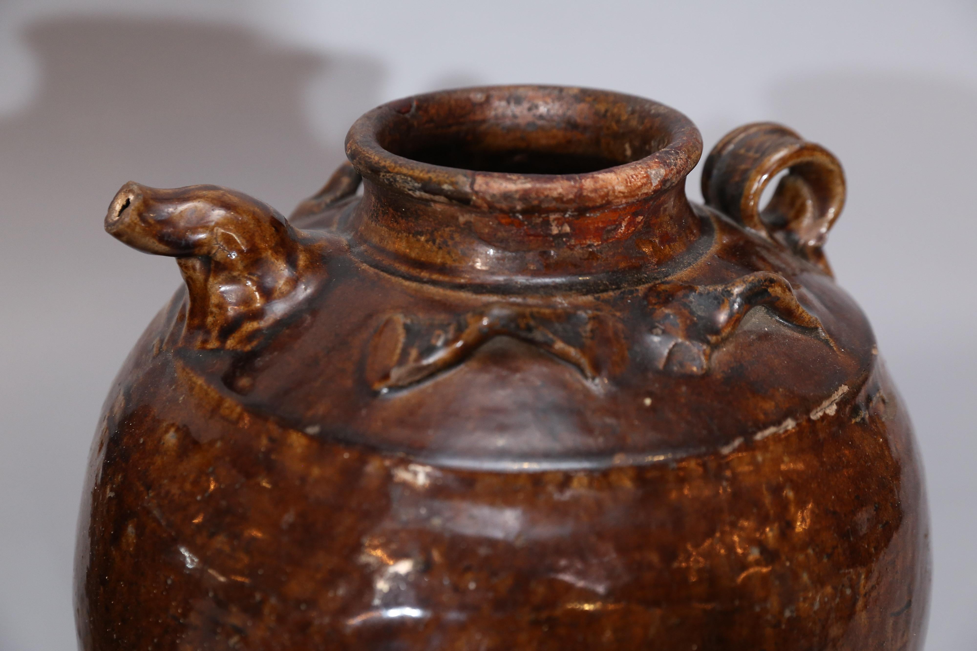 18th Century and Earlier Three Martaban Stoneware Pots in Various Sizes and Designs For Sale