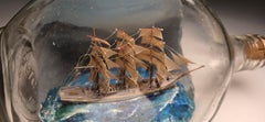 Three mast ship diorama in a Scottish whiskey bottle circa 1930, folk art design