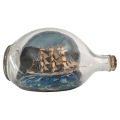 Three mast ship diorama in a Scottish whiskey bottle circa 1930, folk art design