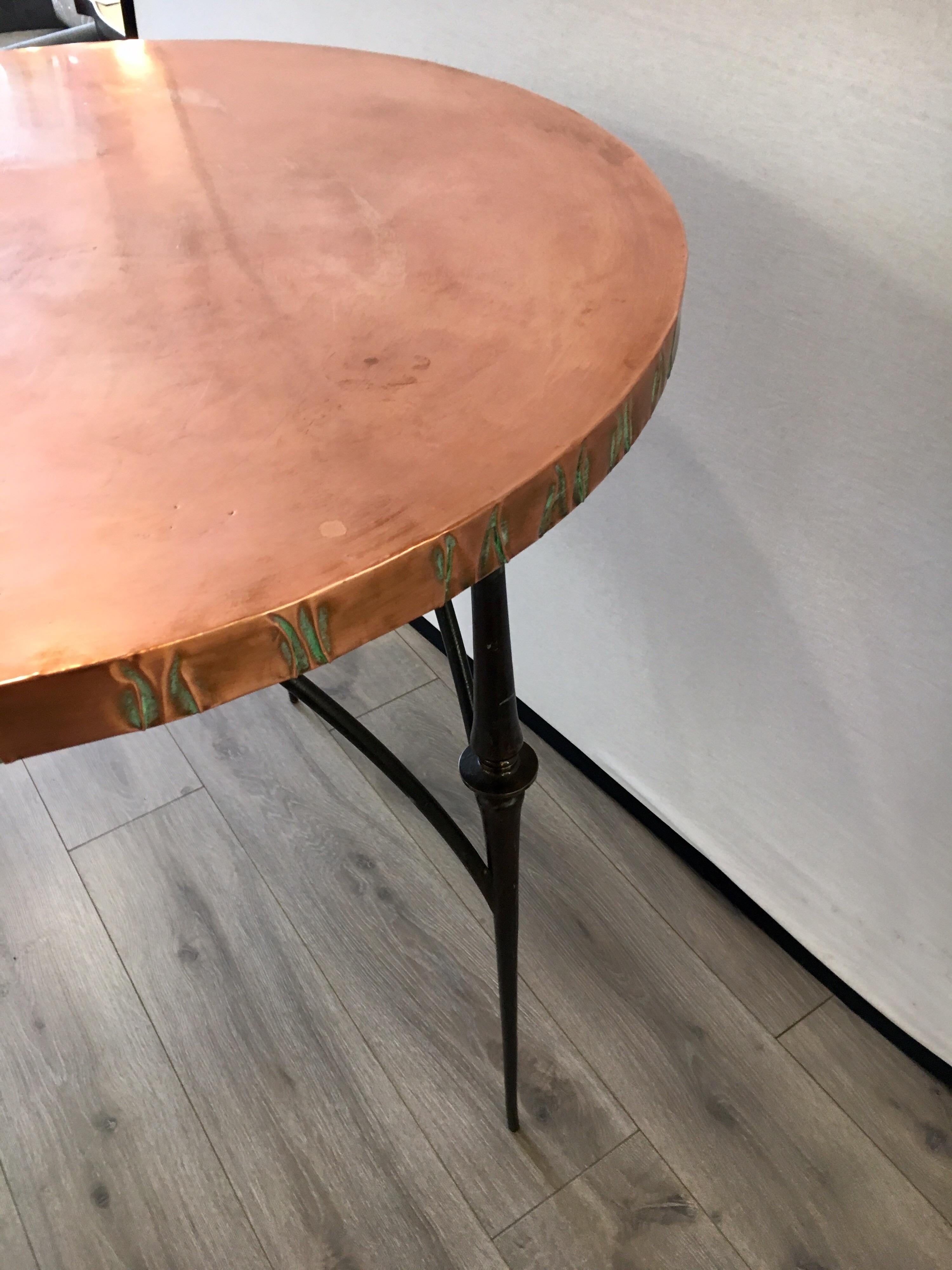 Three Matching Brutalist Sculptural Hammered Copper Centre Foyer Dining Tables 5