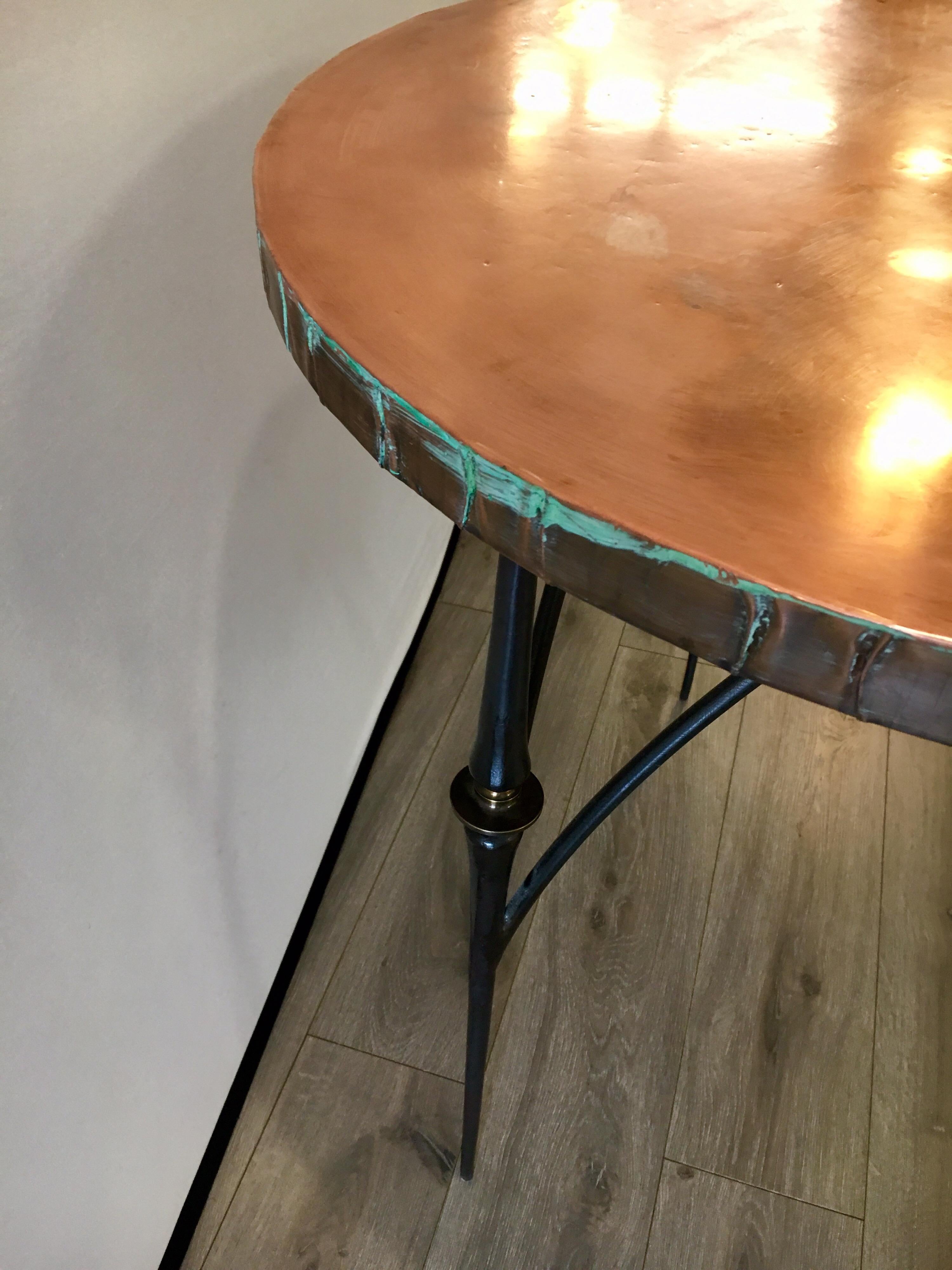 Three Matching Brutalist Sculptural Hammered Copper Centre Foyer Dining Tables 6