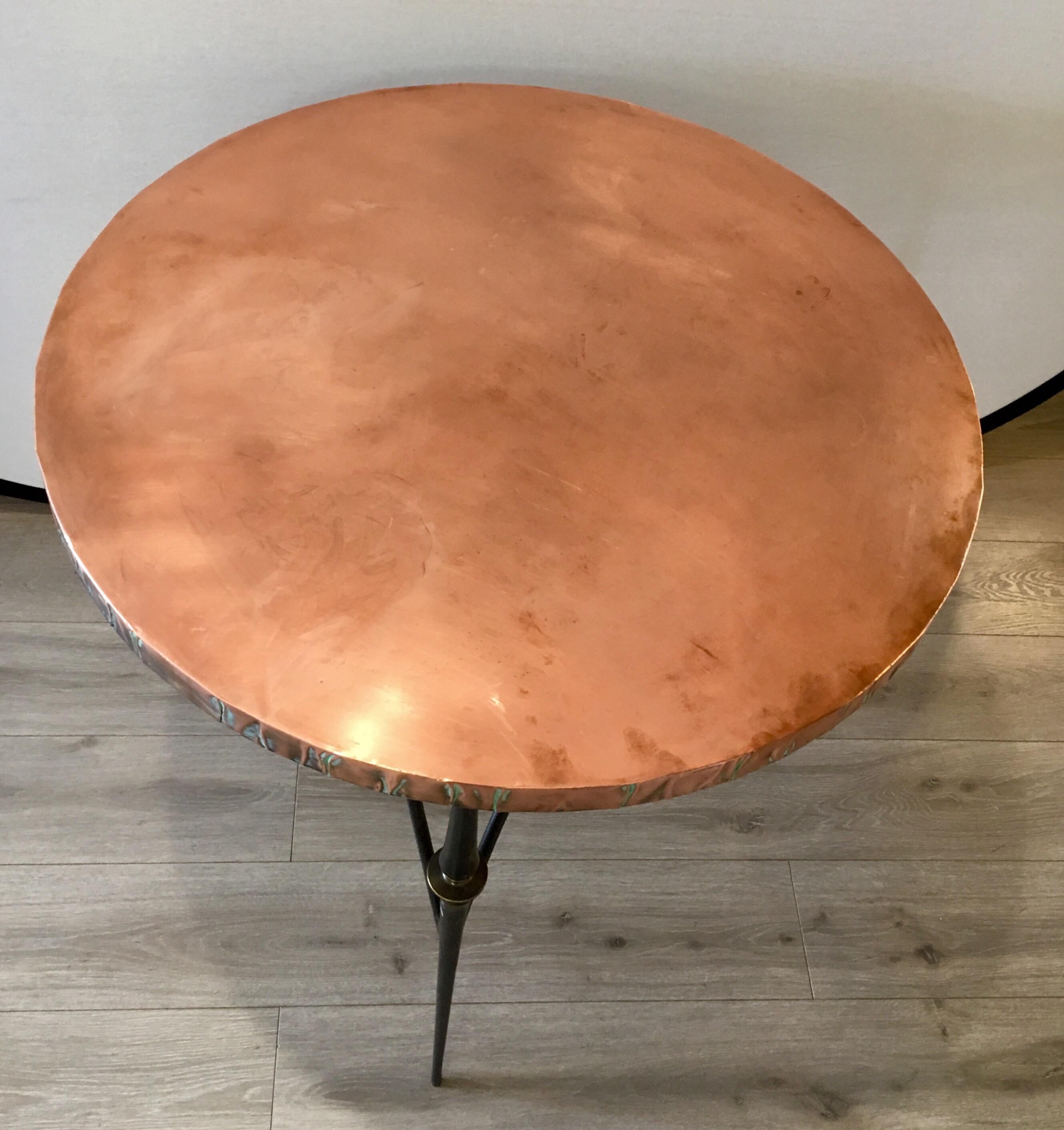 Three Matching Brutalist Sculptural Hammered Copper Centre Foyer Dining Tables 8